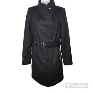 Vera Moda Wool Blend Black Mock Neck Belted Coat Sz M